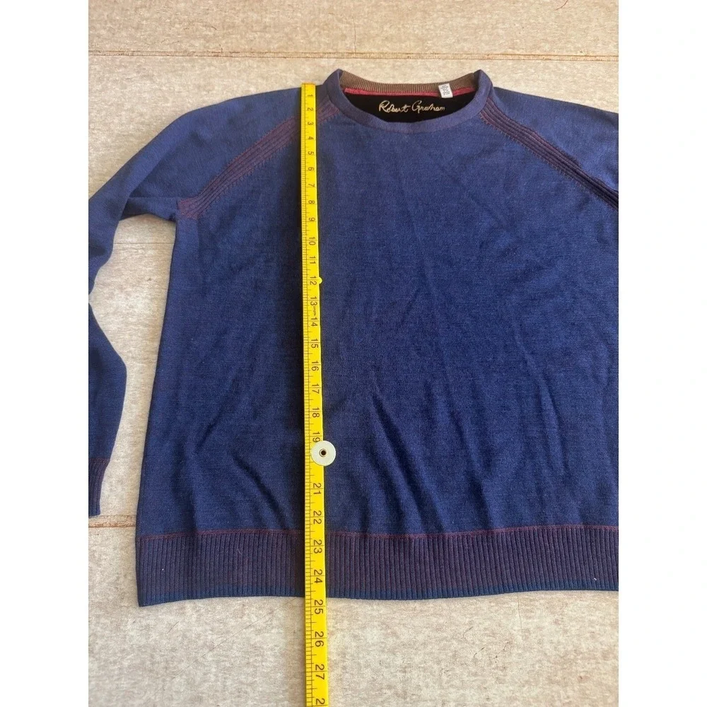Robert Graham Sweater Men's XL Blue Crew Neck Red‎ Trim Classic Fit EUC Preppy